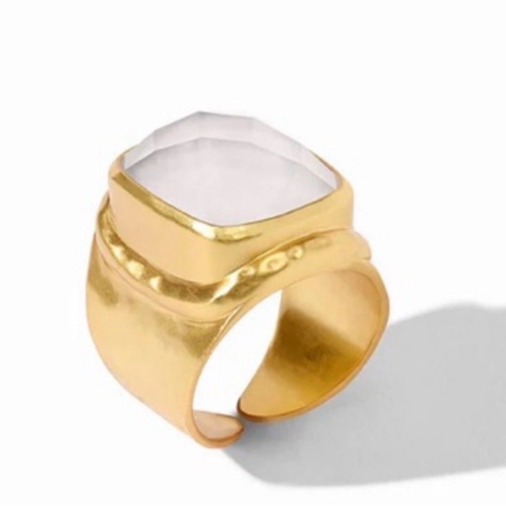 Julie Vos Gold Tudor Statement Ring with Faceted White Stone